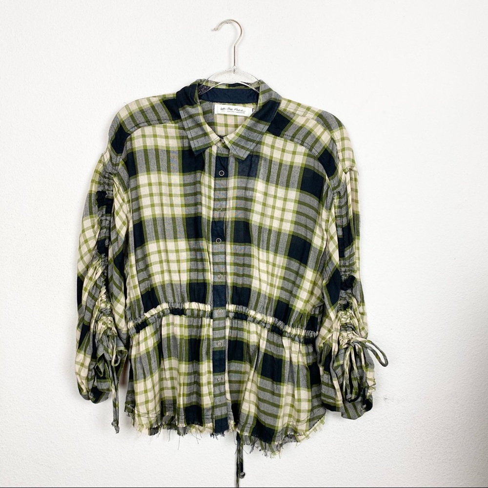 Free People Pacific Dawn Plaid Top Black small cinch waist yellow fall new